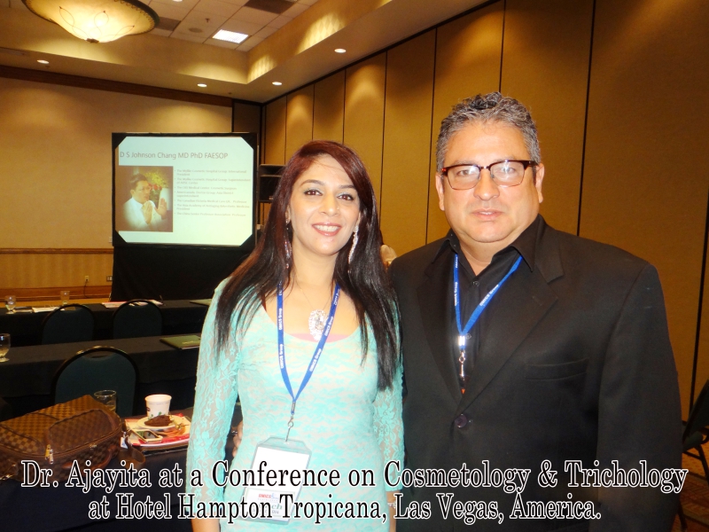 Dr. Ajayita at a conference on Cosmetology and Trichology, America