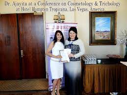 Dr. Ajayita at a conference on Cosmetology and Trichology, America